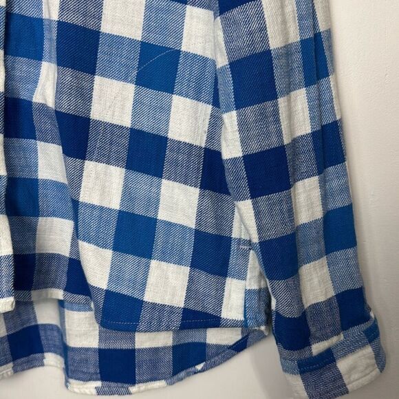 L.L. Bean Blue Plaid Flannel Button Up Hoodie S - Picture 3 of 6